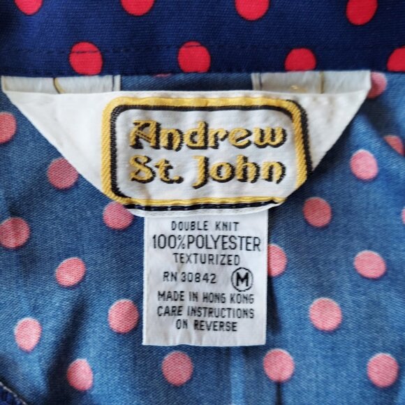 Andrew St. John Size Medium V Neck Blue Red Polka Dot Top Blouse Vintage - Picture 7 of 7
